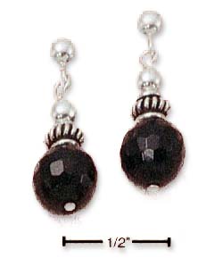 
SS Faceted Simulated Onyx Drop Post Earrings With Silver Bali Beads
