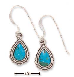 
Sterling Silver Simulated Turquoise Teardrop Earrings With Scalloped Beaded Edge
