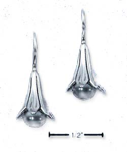 
Sterling Silver Floral Bell With Gray Freshwater Cultured Pearl Hook Earrings
