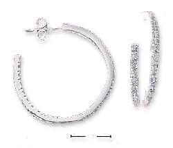 
Sterling Silver 27mm Outside Inside Cubic Zirconia Post Hoop Earrings
