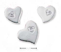 
Sterling Silver Flat Heart Post Earrings Heart Cubic Zirconia Matching Pendant Set
