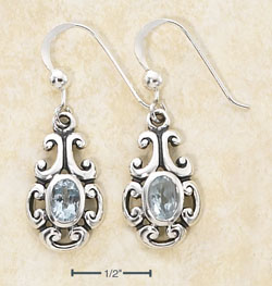 
Sterling Silver Scroll Design With Blue Topaz Stone With Ball Earrings
