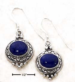 
Sterling Silver Oval Lapis Cab In Etched Setting Earrings
