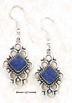 
Sterling Silver Diamond-Shaped Denim Lapis Earrings With Loops Border
