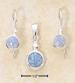 
Sterling Silver Simulated Blue Simulated Opal Stone Hooked Wire Earrings Pendant
