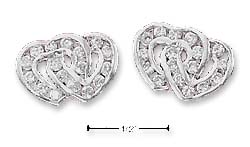 
Sterling Silver Channel Set Cubic Zirconia Interlocking Double Heart Post Earrings
