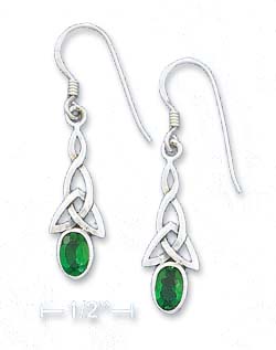 
Sterling Silver Celtic With Green Cubic Zirconia French Wire Earrings
