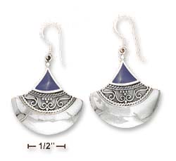 
Sterling Silver Fanned Bali Triangle Lapis Inlay Earrings
