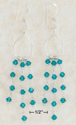 
Sterling Silver Wire Dangle Earrings With 3 strand s Of Teal Crystals
