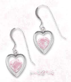 
Sterling Silver 12mm Open Heart Earrings With Pink Cubic Zirconia Inside The Heart
