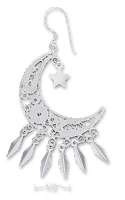 
Sterling Silver Filigree Crescent Moon Earrings With Star Kite Dangles
