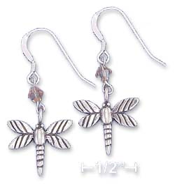 
Sterling Silver Dragonfly Earrings Orange Crystal Xtal
