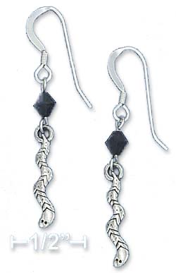 
Sterling Silver Snake Earrings With Black Crystal Xtal
