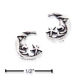 
Sterling Silver Antiqued Crescent Moon Star Post Earrings
