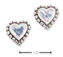 
Sterling Silver Simulated Turquoise Heart Beaded Edge Post Earrings
