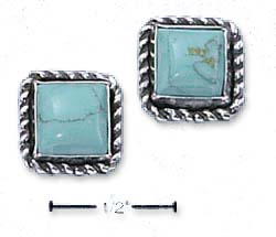 
Sterling Silver Square Roped Edge Simulated Turquoise Post Earrings
