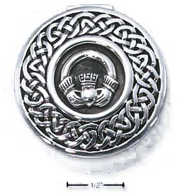 
Sterling Silver Antiqued Claddaugh Pill Box Celtic Border
