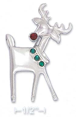 
Sterling Silver 42mm Contemporary Reindeer Pin With Red Green Crystals
