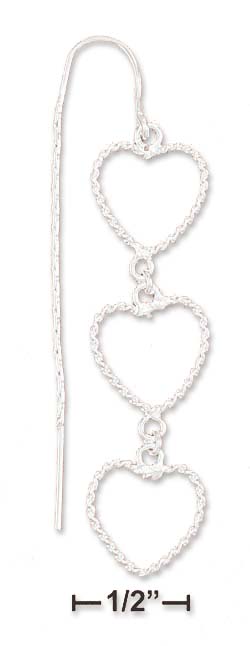 
Sterling Silver 3 Open Hearts Cardano Chain Earrings Threads - 4 Inch
