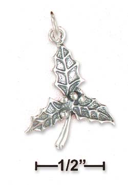 
Sterling Silver Triple Holly Leaf Berries Charm - 1 Inch
