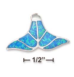 
Sterling Silver Simulated Blue Simulated Opal Inlay Whale Tail Pendant - 1 Inch
