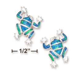 
Sterling Silver 3/4 Inch Simulated Blue Simulated Opal Inlay Frog Post Earrings
