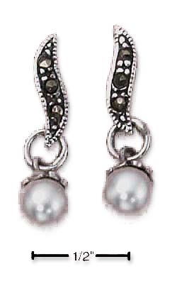 
Sterling Silver Marcasite S Post Drop Earrings Simulated Pearl Dangle

