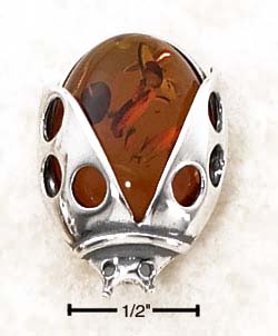 
Sterling Silver Honey Amber Ladybug Pin (Approx. 1 Inch)
