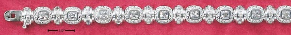 
Sterling Silver 7 Inch Bracelet Alternating Cushions Domes Filled Cubic Zirconias
