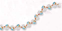 
Sterling Silver 7 Inch Simulated Turquoise Spiny Oyster Cubic Zirconia Heart Inlay Bracelet
