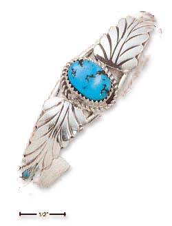 
Sterling Silver Single Simulated Turquoise Stone Cuff With 2 Leaves (20mm Wide)

