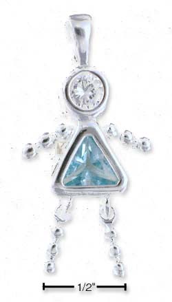 
Sterling Silver March Bead Girl Charm With Light Blue Cubic Zirconia
