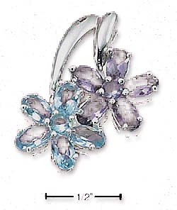 
Sterling Silver Slide Pendant Purple and Blue Cubic Zirconia Flowers
