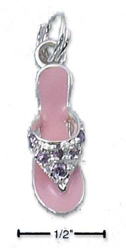 
Sterling Silver Enamel 3d Purple Pink Flip-Flop With Purple Cubic Zirconias Charm
