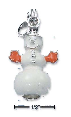 
Sterling Silver Enamel 3d White Snowman With Orange Mittens Charm (H)
