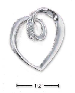 
Sterling Silver Open Heart Slide Pendant Cubic Zirconia Loop-De-Loop
