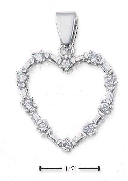 
Sterling Silver Heart Formed By Cubic Zirconias Baguette Cubic Zirconias Pendant
