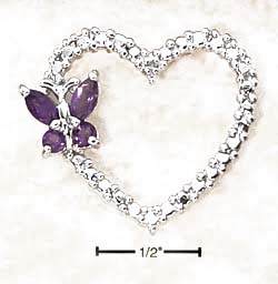 
Sterling Silver Amethyst Open Heart Butterfly Diamond Accents Pendant
