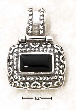 
Sterling Silver Ornate Box Hinged Bail Pendant With Raised Simulated Onyx Stone
