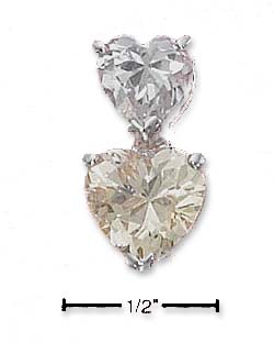 
Sterling Silver 7mm Cubic Zirconia Heart On Top Of 9mm Champagne Cubic Zirconia Heart Pendant
