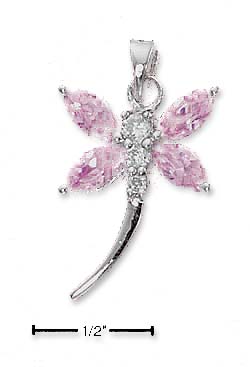 
Sterling Silver Clear Cubic Zirconia Dragonfly Pendant Pink Cubic Zirconia Wings
