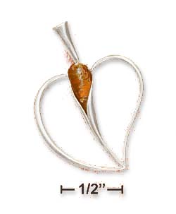 
Sterling Silver Tubular Heart With Teardrop Honey Amber Inset Pendant
