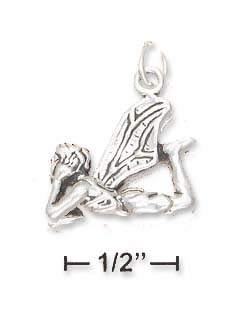 
Sterling Silver Lying Down Fairy Charm Resting On Elbows
