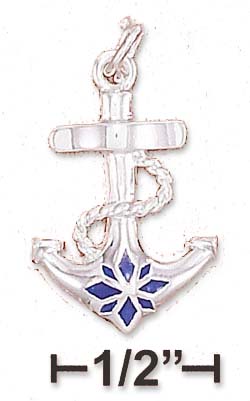 
Sterling Silver 22mm Long Anchor Charm With Blue Enamel Floral Design

