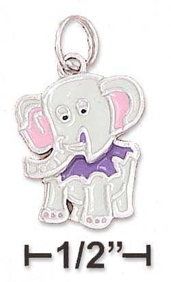 
Sterling Silver 14x16mm Enamel Elephant Charm With Moveable Head Body
