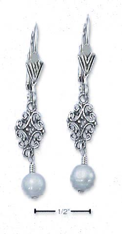 
Sterling Silver Scrolled Design Freshwater Cultured Pearl Dangle Earrings
