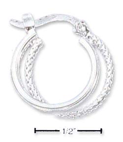 
Sterling Silver 14mm Double Offset Textured Hoop French Lock Earrings
