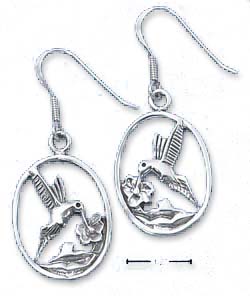 
Sterling Silver Humming Bird In Oval French Wire Earrings
