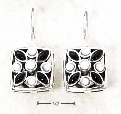 
SS Scroll Box With Simulated Onyx White Simulated Mother of Pearl Flower Design Earrings
