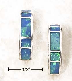 
Sterling Silver Half Post Earrings Channel Set Blue Simulated Opal
